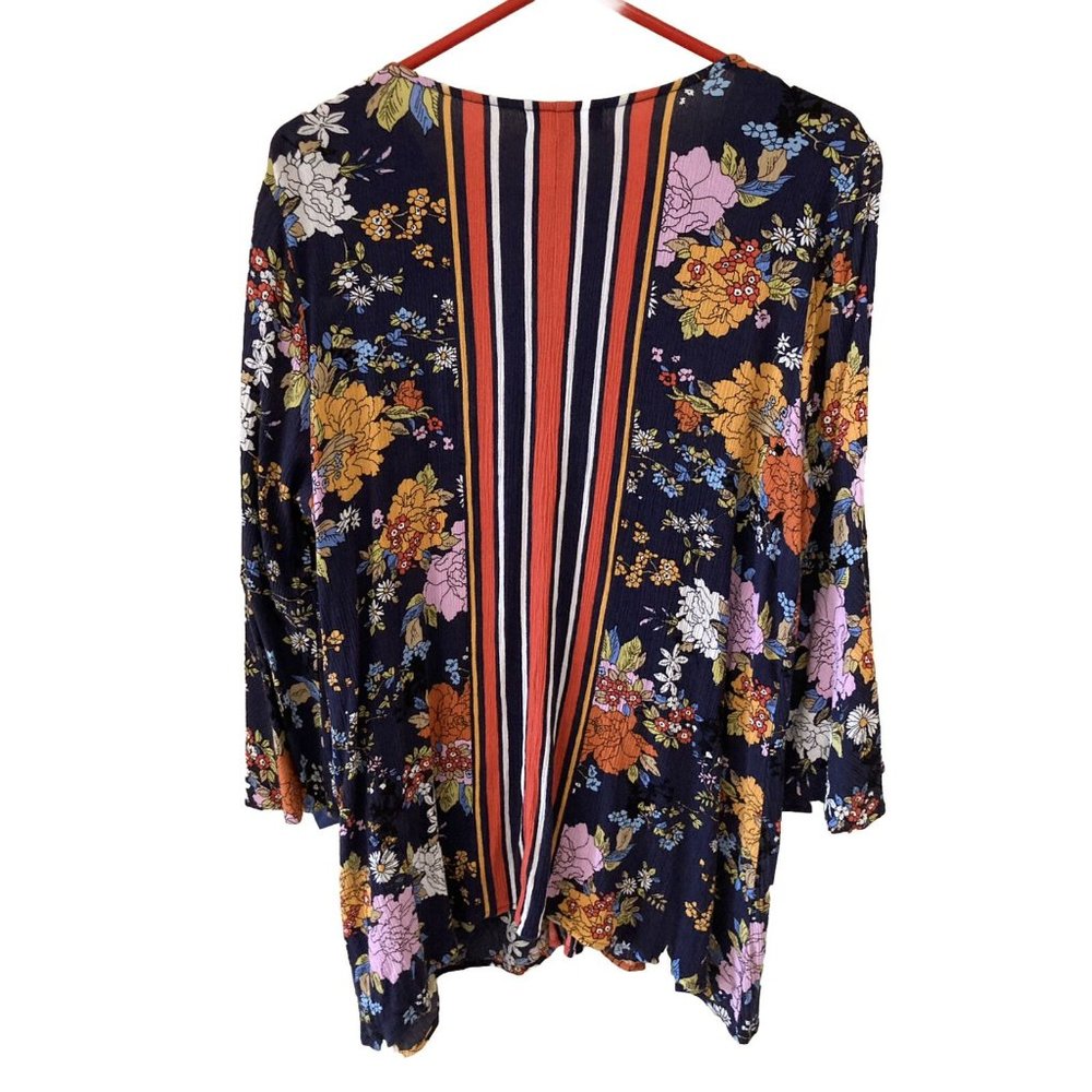 Studio Woman Size 1X Colorful Peasant Bohemian Boho Blouse Tunic Top Floral Blue - Picture 6 of 6